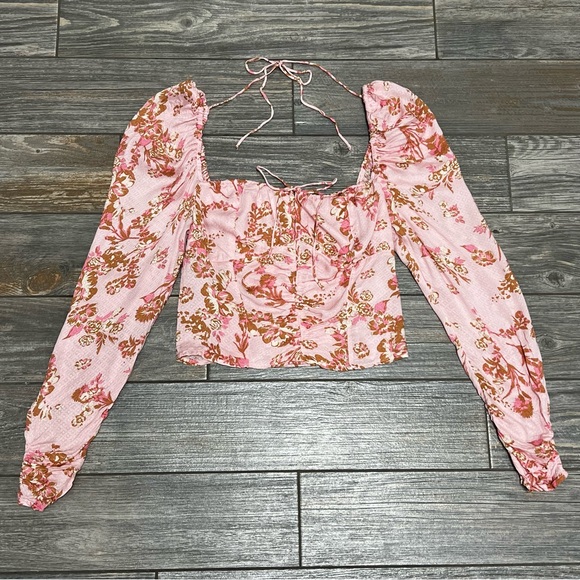 NWT $98 Free People Hilary Printed Top Size Small Pink Combo Smocked Back Blouse - Picture 6 of 16